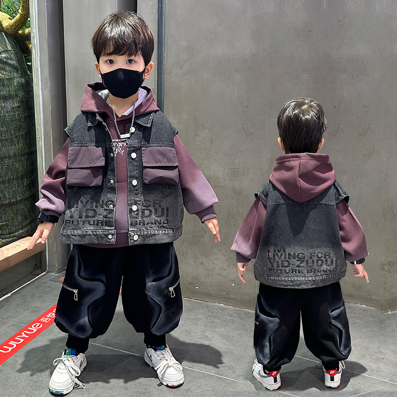 痞帅男童套装春秋时髦儿童三件套