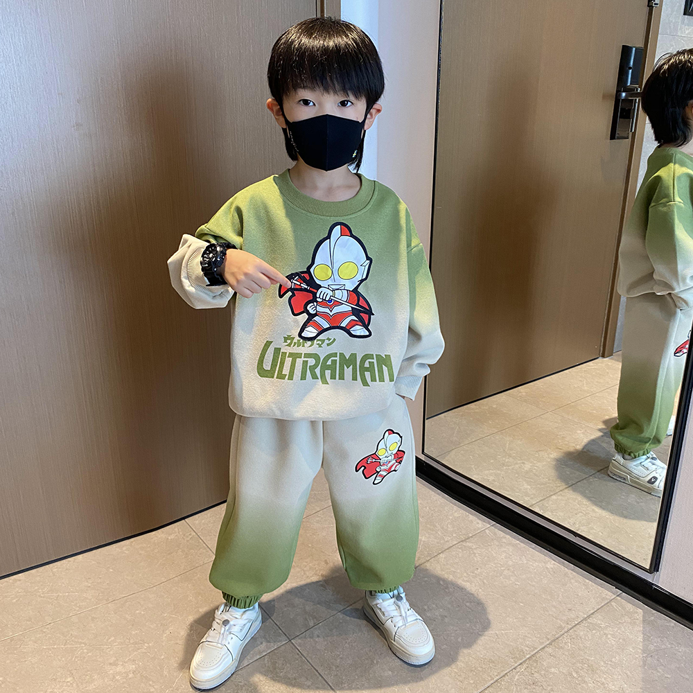 奥特曼衣服男童春装套装2025洋气男孩酷帅儿童秋冬季时髦加绒卫衣