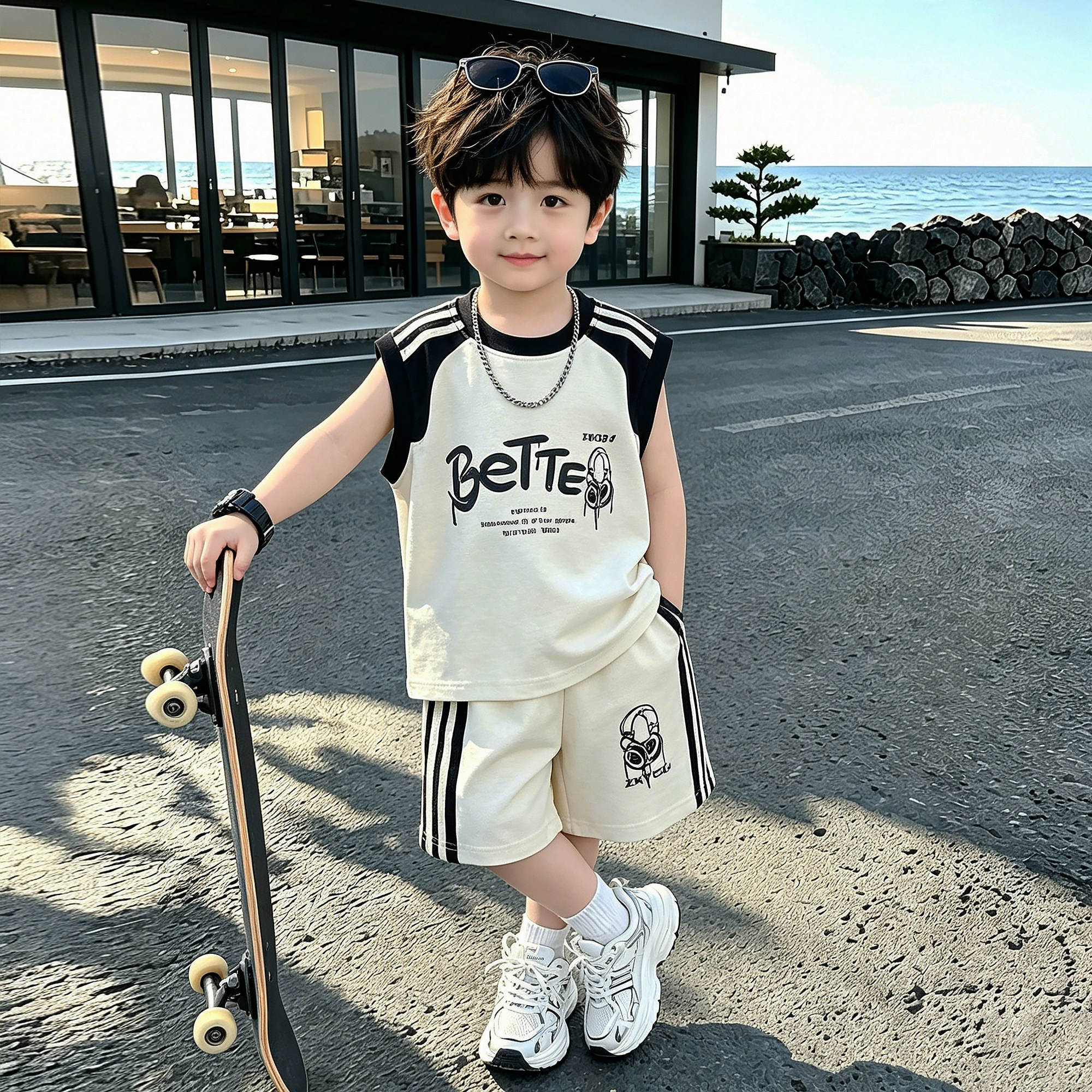 男童夏季运动无袖套装2026新款儿童韩版夏天休闲薄款男孩篮球衣服