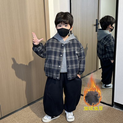 男童冬装套装加绒加厚2025新款
