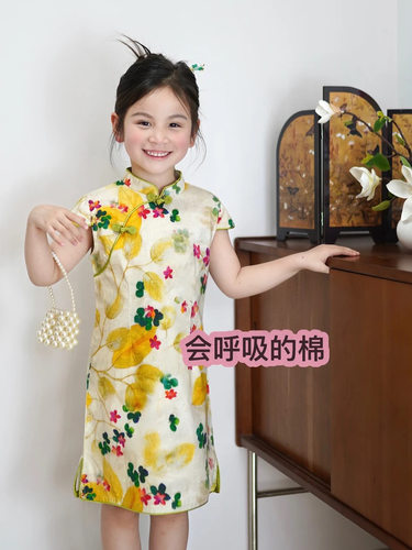 大码专区【160-165】女童全棉旗袍裙 改良款复古连衣裙 单层