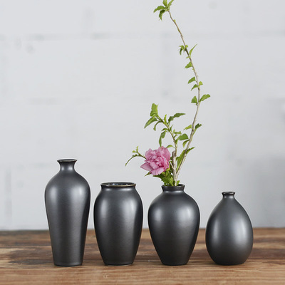 黑色简约陶瓷景德镇桌面花瓶花器