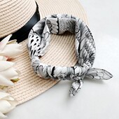 真丝棉印花方巾护颈椎薄围巾女装 饰多用途头巾领口巾扎发柔软贴肤