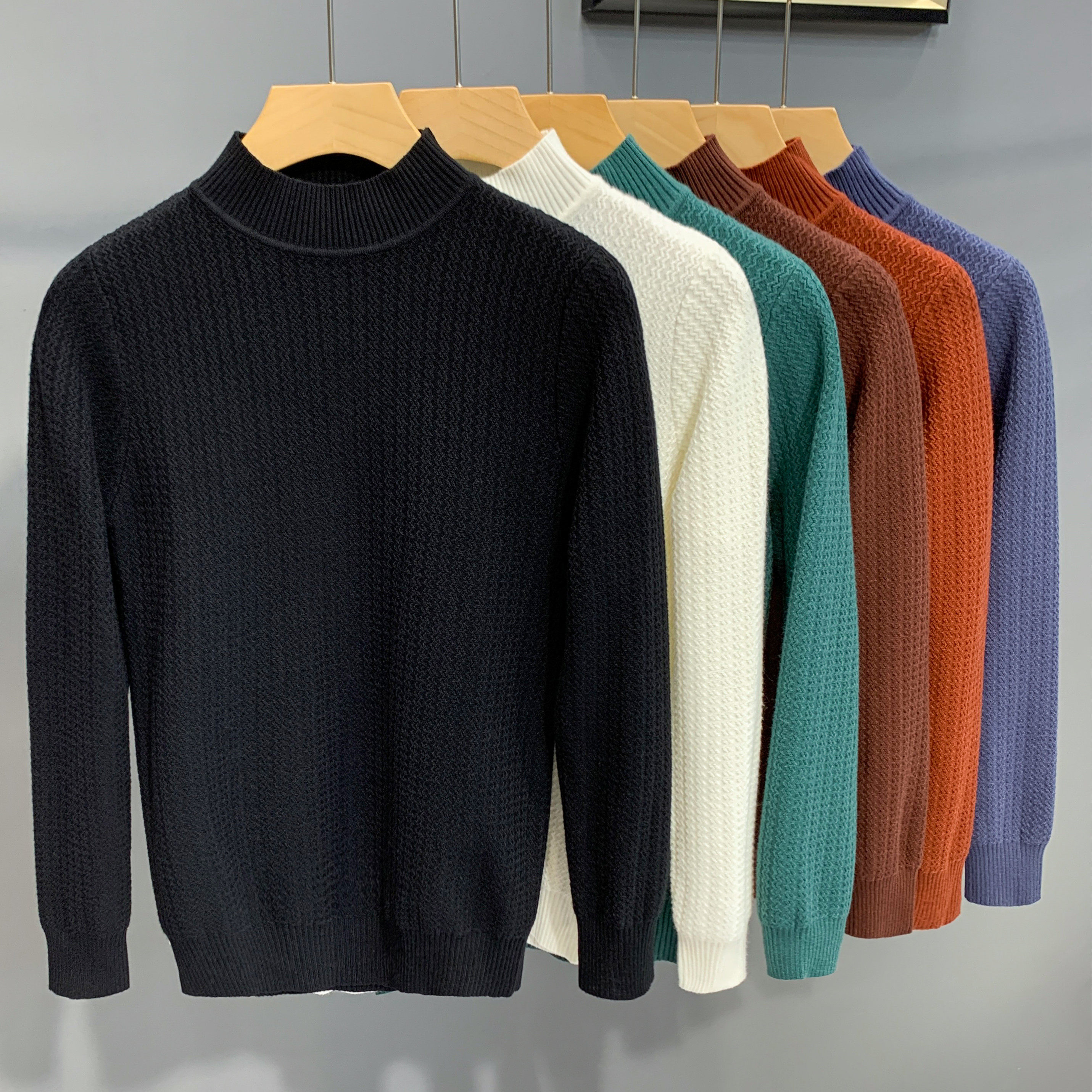 潮流韩版修身男士半高领长袖毛衣青年时尚波浪条纹打底针织衫线衫,男装,针织衫/毛衣,淘宝优惠券,粉丝福利购,淘宝优惠卷