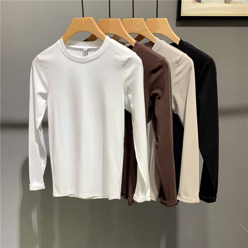 潮流男士打底T恤韩版修身圆领纯色长袖T恤时尚百搭弹力紧身打底衫