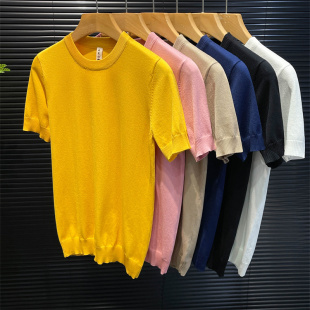 短袖 T恤男士 半袖 冰丝薄款 痞帅时尚 针织衫 纯色打底衫 夏季 圆领修身