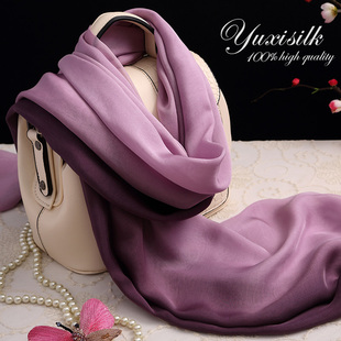 紫色渐变色100%桑蚕丝长款真丝丝巾围巾女纱巾披肩春秋冬夏季百搭