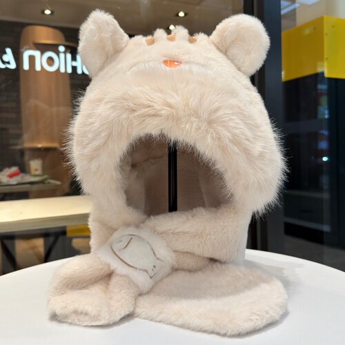 可爱小猫耳朵毛绒围巾一体帽女冬