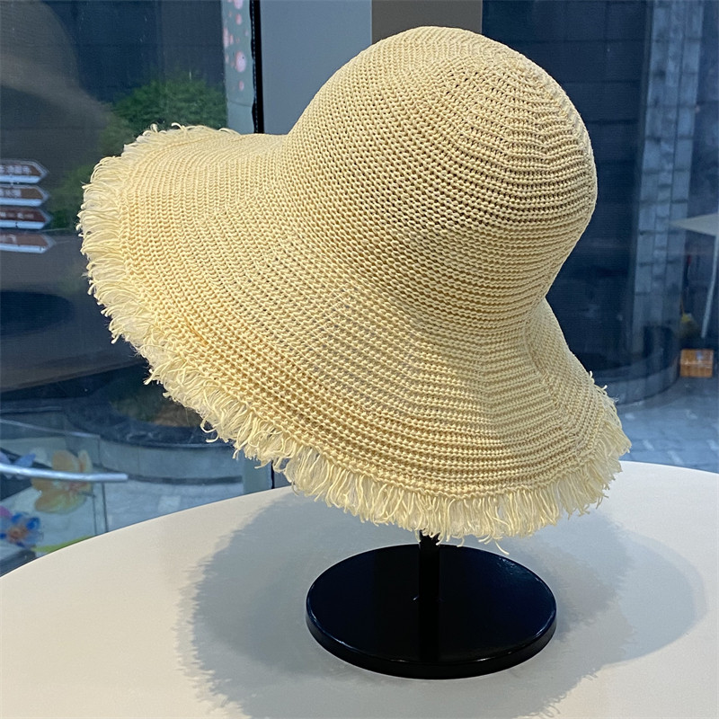 韩版纯色简约流苏遮阳草帽女夏季