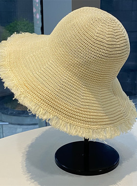 韩版纯色简约流苏遮阳草帽女夏季