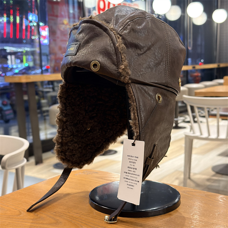 皮质机车雷锋帽男女冬季防风防寒护耳帽户外加绒保暖滑雪飞行帽子