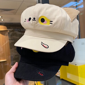 日系可爱猫咪耳朵八角帽女春夏季防晒显脸小报童帽甜美百搭贝雷帽
