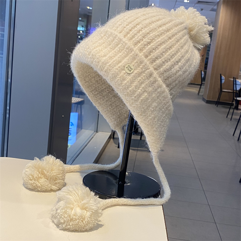 毛球毛线针织帽子女秋冬季款可爱