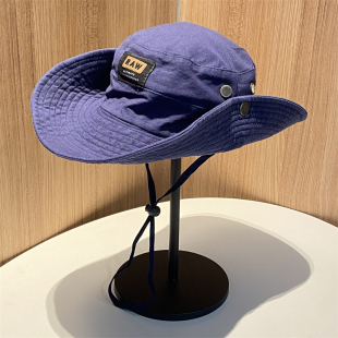 日系水洗棉抽绳西部牛仔帽男女春秋户外登山渔夫帽钓鱼遮阳防晒帽