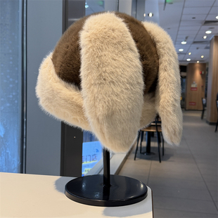 可爱兔耳朵毛绒帽子女冬季 防寒保暖套头帽甜美百搭学生包头帽冷帽