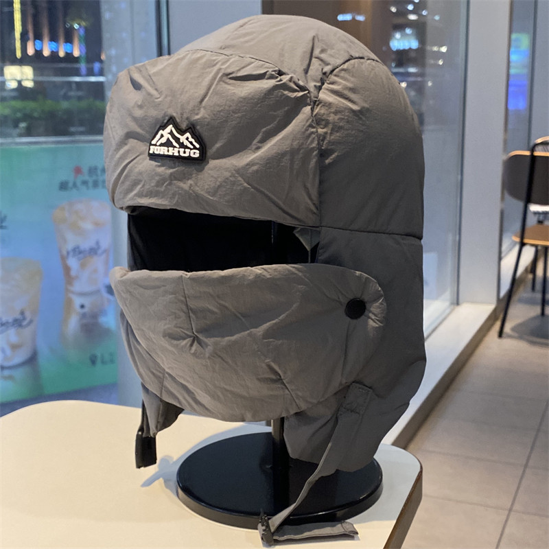 轻盈羽绒面罩雷锋帽子男女冬季骑车防风保暖护耳帽户外滑雪飞行帽