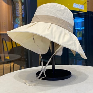 可扎马尾防晒渔夫帽子女春夏季户外薄款遮阳帽防紫外线大檐太阳帽