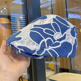 贝雷帽子女 网纱透气前进帽复古百搭显脸小鸭舌帽刺绣薄款 夏季 新款