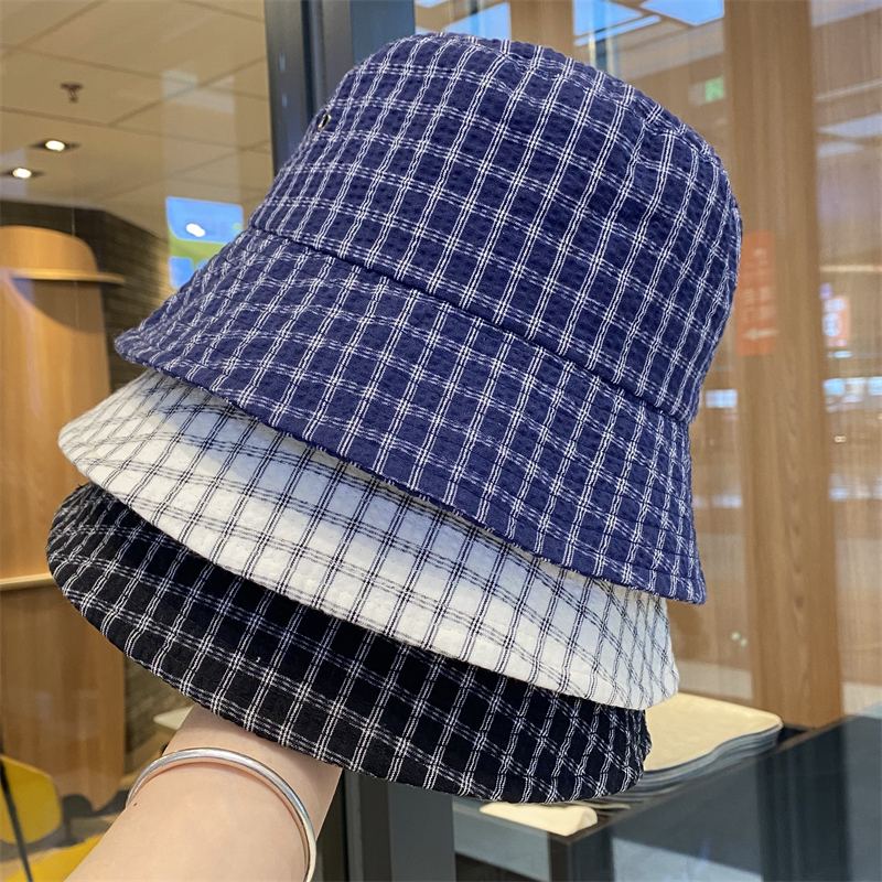 条纹格子渔夫帽女夏季户外徒步登山遮阳防晒帽时尚百搭显脸小盆帽