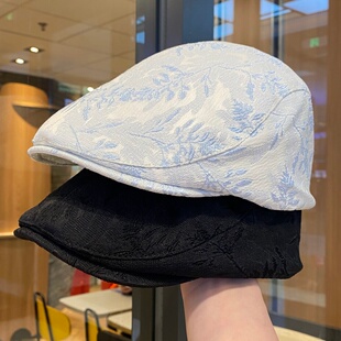 新款 优雅气质贝雷帽休闲百搭画家鸭舌帽子 国风刺绣前进帽女春秋季