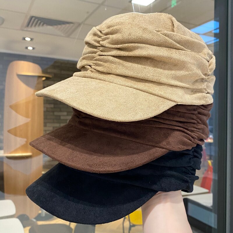 小众复古麂皮绒马术帽女春秋文艺百搭显脸小鸭舌帽时尚遮阳报童帽