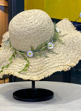 田园风雏菊花环草编遮阳帽女夏季
