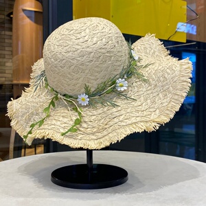 田园风雏菊花环草编遮阳帽女夏季