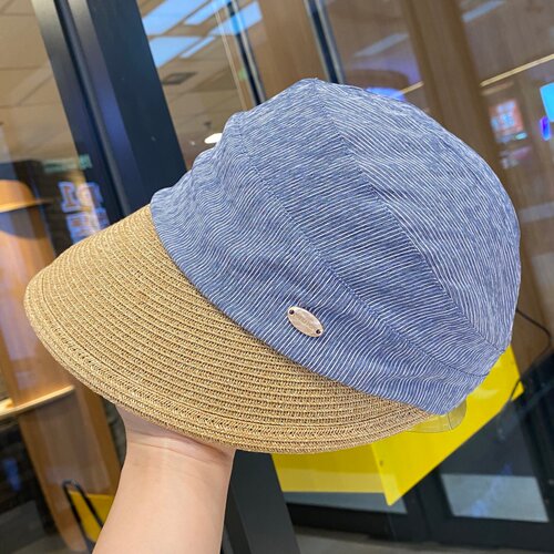 新款皱褶条纹鸭舌帽女夏季盆帽子