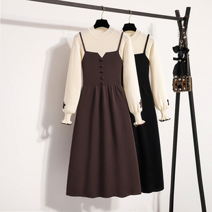 实拍大码女装2025秋冬款针织连衣裙时尚显瘦收腰百搭中长款毛衣裙