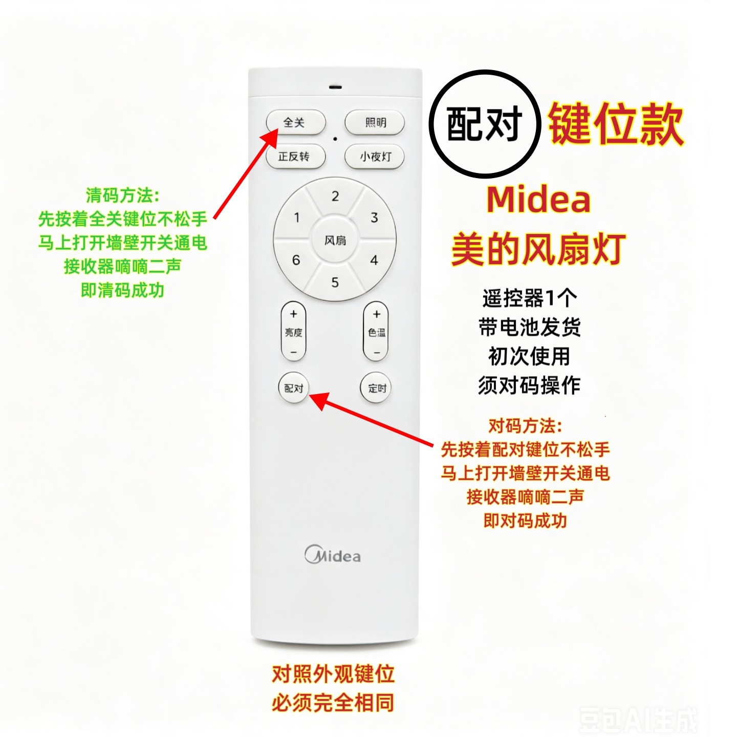 MFY-T2407-D美的风扇灯配对遥控器六档吊扇灯遥控驱动接收器配件图片