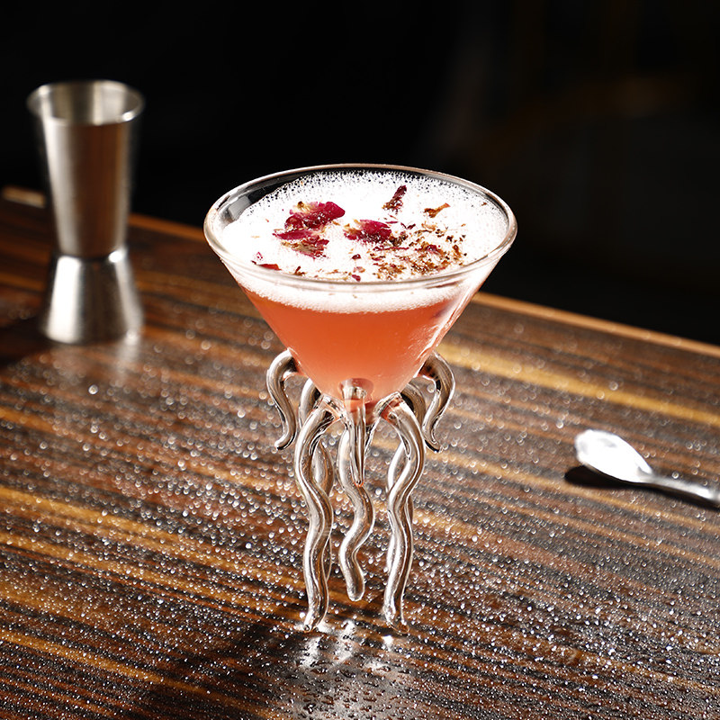 创意马天尼水族杯子水母杯个性章鱼酒杯八爪鱼鸡尾酒杯酒吧玻璃杯