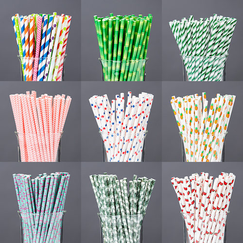 鸡尾酒彩色一次性纸吸管100支装