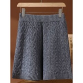 新款 麻花纹针织短裤 300斤大码 胖MM冬季 高腰显瘦百搭直筒五分裤 女