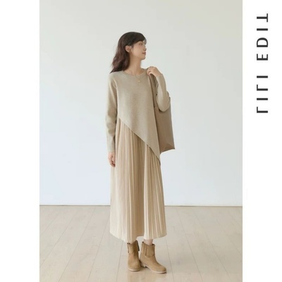 大码胖MM小香风针织连衣裙女长袖