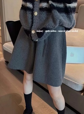 秋冬极简风灰色针织A字裤300斤大码胖MM高腰显瘦遮肉松紧腰短裤子
