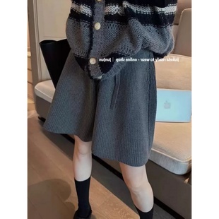 子 胖MM高腰显瘦遮肉松紧腰短裤 秋冬极简风灰色针织A字裤 300斤大码