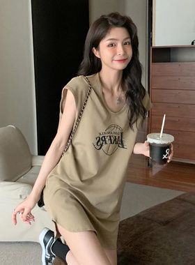 2-300斤背心女宽松中长款bf风坎肩运动上衣夏外穿无袖t恤潮篮球服