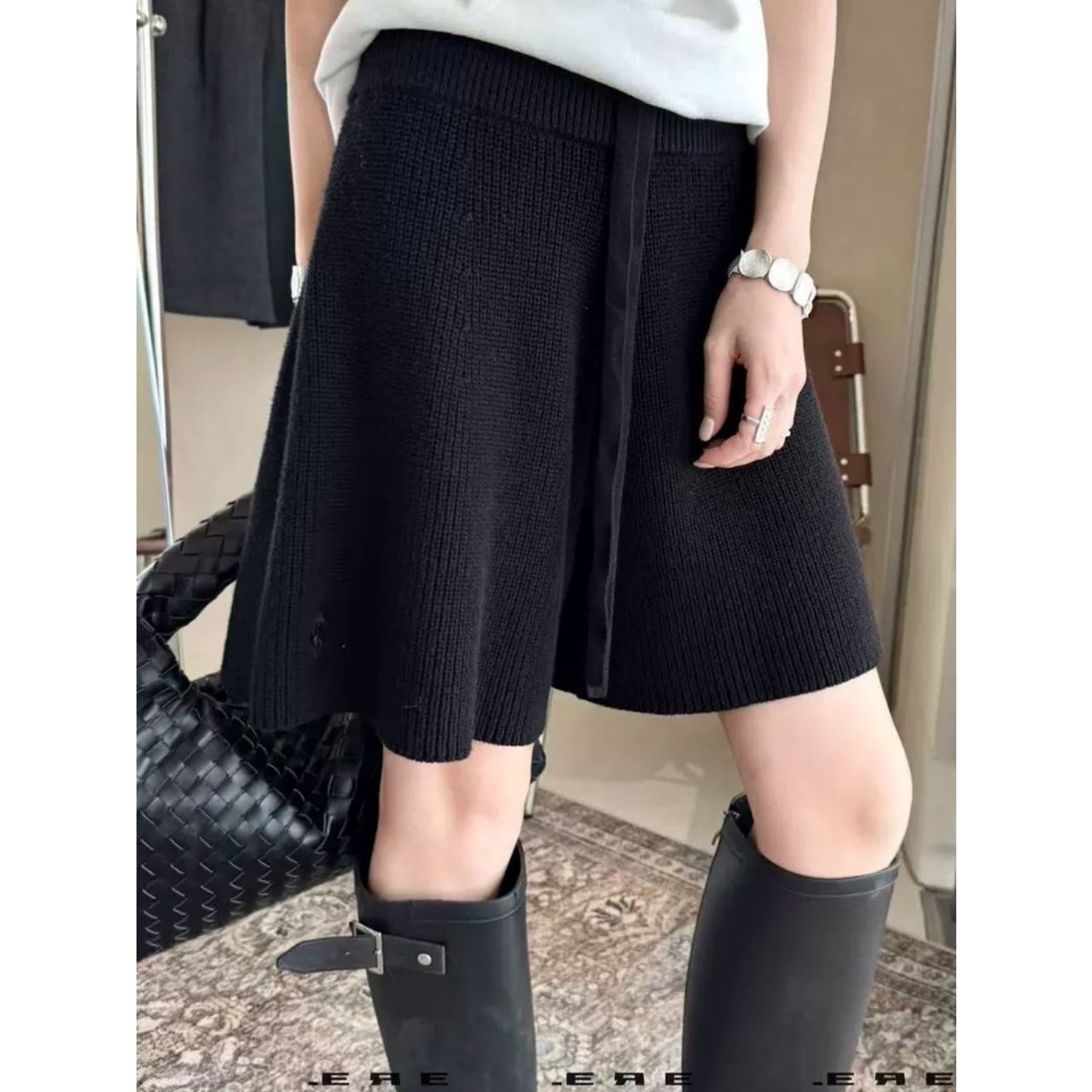 慵懒风针织阔腿短裤女高腰显瘦