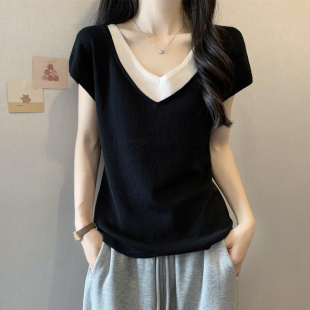 300斤超大码 上衣冰丝针织衫 休闲假两件收腰夏季 女装 短袖 胖妹妹2