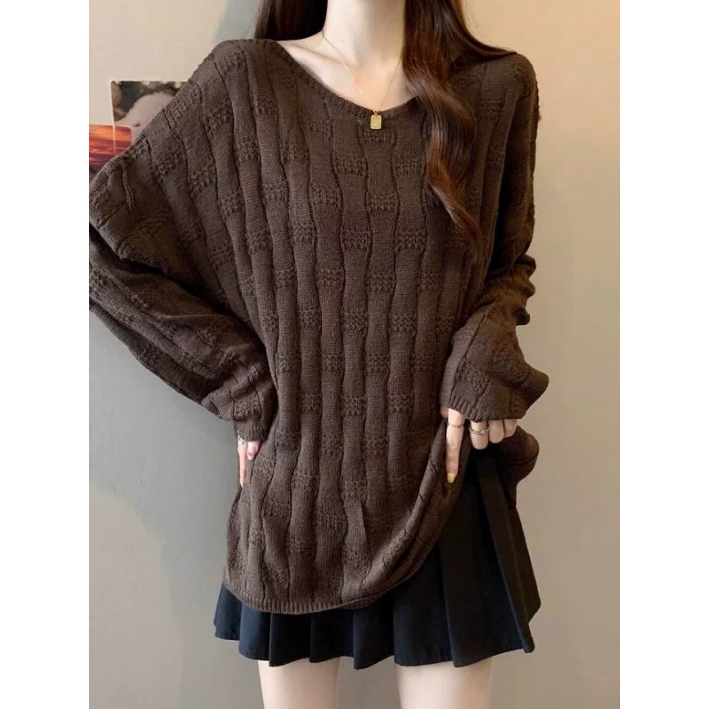 温柔气质风麻花纹圆领套头针织衫300斤特大码中长款毛衣百搭小衫