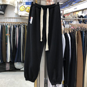 休闲宽松高腰束脚抽绳贴标运动裤 300斤大码 女ins潮 胖mm2 春夏新款