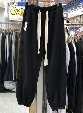 春夏新款胖mm2-300斤大码休闲宽松高腰束脚抽绳贴标运动裤女ins潮