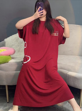 大码过膝长款连衣裙夏季女装睡裙
