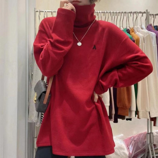 保暖高领打底衫 双面德绒中长款 宽松加绒T恤上衣女 300斤大码 秋冬装