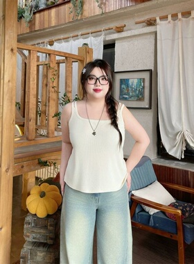 胖MM300斤大码内搭打底吊带背心女夏季甜美气质纯色圆领无袖上衣