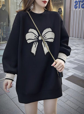 美式蝴蝶结刺绣女秋冬款百搭卫衣