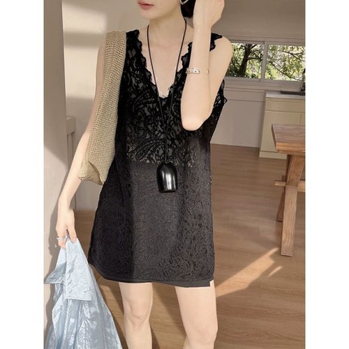 胖MM300斤法式蕾丝无袖背心