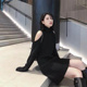胖MM300斤大码 露肩高领毛衣女宽松内搭中长款 性感打底针织连衣裙