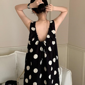 胖MM长裙女 背心连衣裙夏季 300斤特大码 小众设计感波点露背无袖