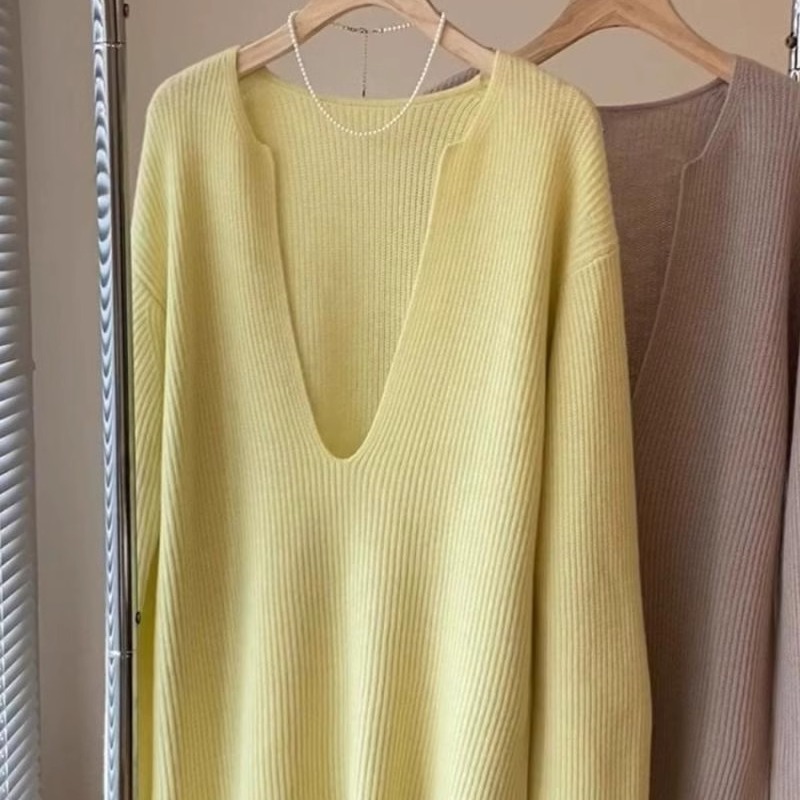 温柔风别致V领女款秋冬季针织衫